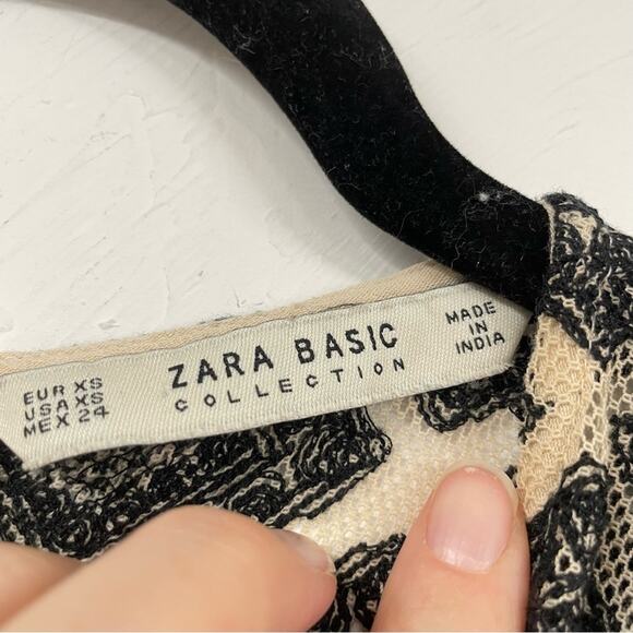 Zara Black & Cream Boho Embroidered Blouse Sleeveless Womens XS Beachy Casual - Picture 5 of 8